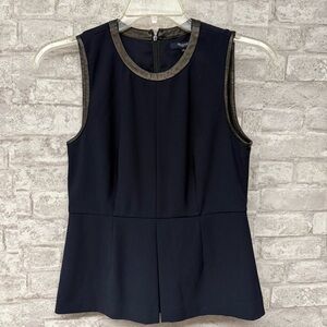 Madewell Peplum Top Navy Black Leather Trim Women’s Size‎ 4